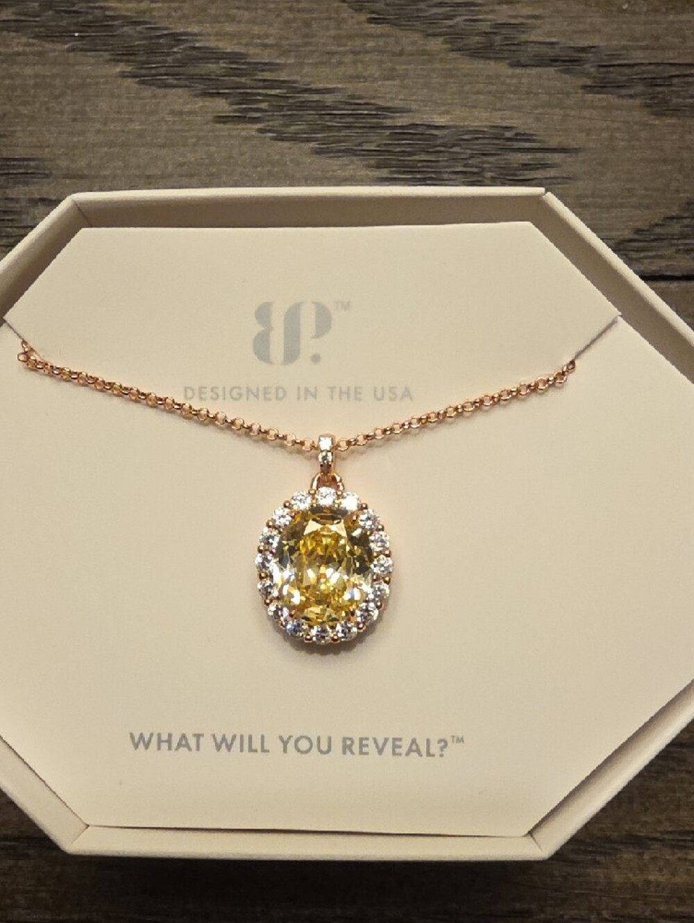 BP "2424"~ Lemon Crystal Pendant on Rose Gold Chain